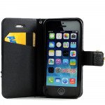 Wholesale iPhone 5 5S Crystal Flip Leather Wallet Case with Stand Strap (Mini Flower Black)